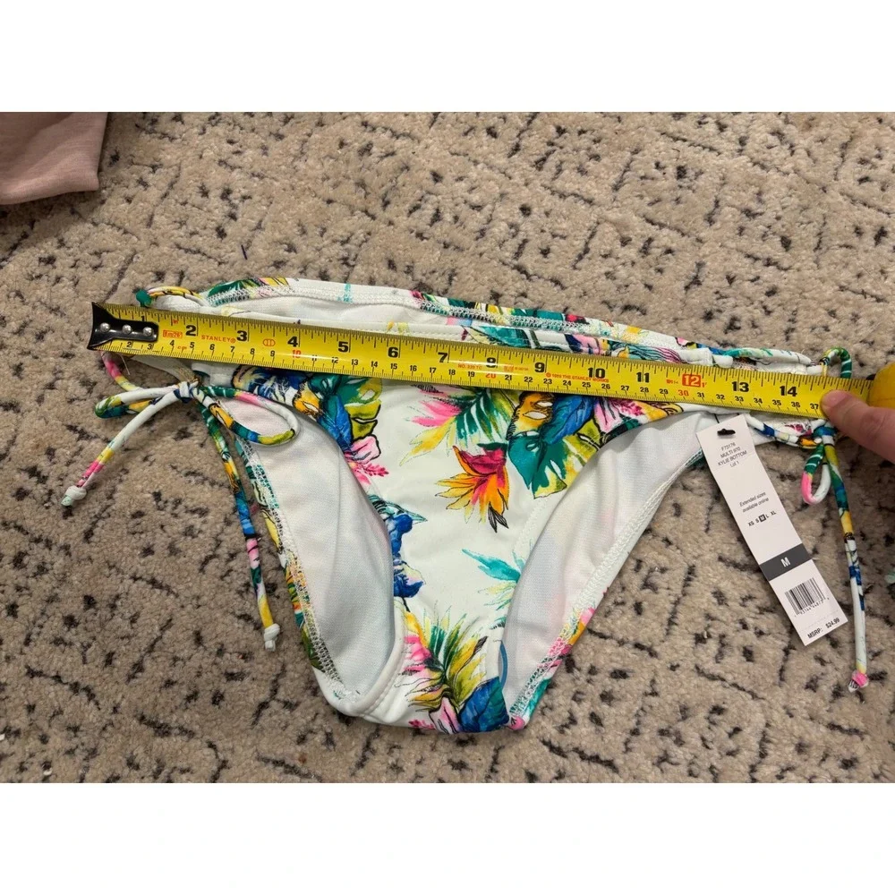 Sundazed Kylie Tropical Floral Side Tie‎ Bikini Bottoms Multi Color White Medium